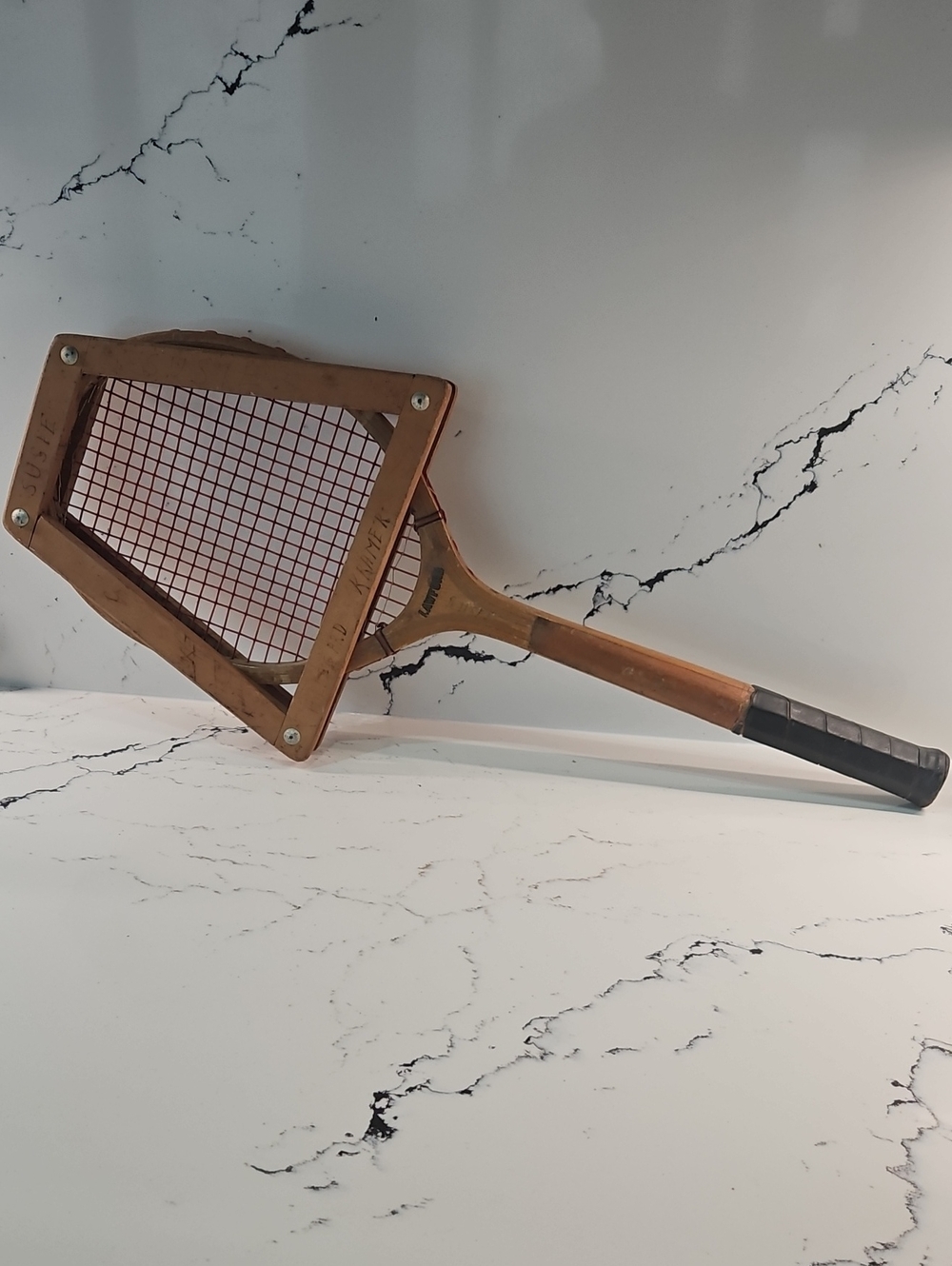 Vintage Wooden Tennis Raquet With Press